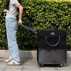 Large Reusable Grocery Bag with Wheels, 8 Pockets, Foldable Rolling Tote