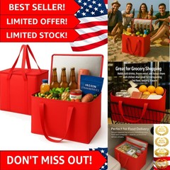 Extra-Large Insulated Grocery Tote Bags – 2-Pack Red, Eco-Friendly & Strong