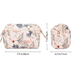 Narwey Women Makeup Bag Wide-open Make up Travel Y-Beige Flamingo