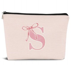 Dejfel Initial Coquette Pink Bow Makeup Bag,initial S Personalized Teen pinkS