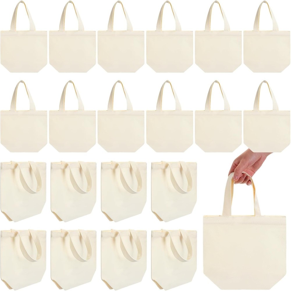 24 Pcs Mini Canvas Tote Bags Small Tote Bags Bulk Reusable Gift W/ Handles