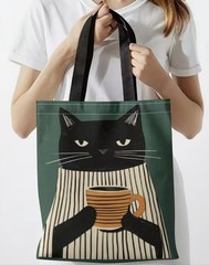 Cat Tote Shopping Bag ‘Morning Joe’ Print On Both Sides Fun Design Sturdy Tote