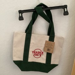 Trader Joe’s Mini Canvas Tote Bag Green/Beige Cotton Blend Reusable Strap
