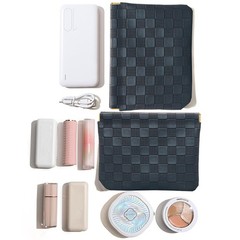lomkya Checkered Makeup Bag Set Black 2 Pieces Leather Pocket black set