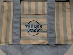 Trader Joes Mini Tote Bag Blue Canvas Pastel Spring Pocket Cotton NWT