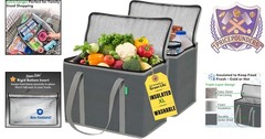 XL Insulated Reusable Grocery Bags 2-Pack Cooler Bags with Hard Bottom Stands…