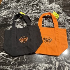 Trader Joes Set of Two Mini Canvas Tote Bags NWT Halloween ORANGE & BLACK