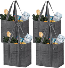4 Pack Reusable Grocery Bags with Hard Bottom, Heavy-Duty Shopping Bags for S…