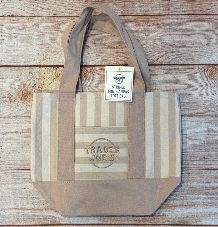 Trader Joe’s Mini Pastel Stripe Canvas Tote Bag Beige Taupe Tan Limited Edition