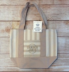 Trader Joe’s Mini Pastel Stripe Canvas Tote Bag Beige Taupe Tan Limited Edition