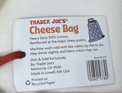 Trader Joe’s NEW Cheese Adventures 1 Reusable 100% Cotton Shopping Bag /Tote NWT