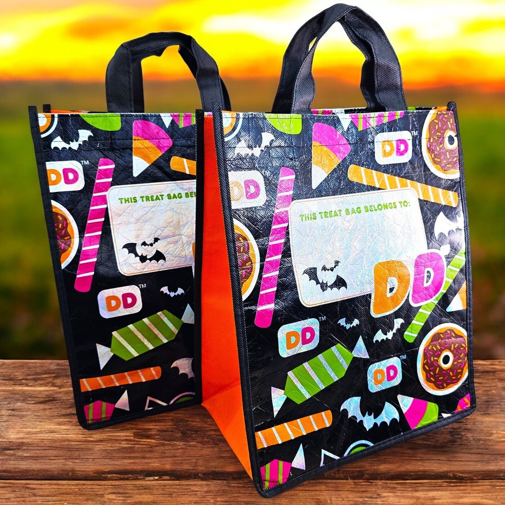 Dunkin Donuts HALLOWEEN Bat Trick or Treat Bag Personalize Collect Tote Lot READ