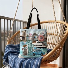 1pc Double-Sided 2D Flat Printing Shopping Tote Bag, New York City Skyline