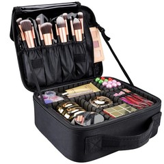gzcz Travel Makeup Bag,Portable Case Small, Black with Support Strap