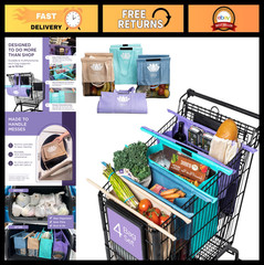Reusable Shopping Bags 4-Pack – Foldable Insulated Grocery Totes, Egg/Wine Holde