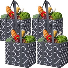 4 Pack Reusable Grocery Bags Foldable Washable Large Shopping Tote Dark Grey