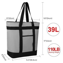 Insulated Reusable Tote Bag 39L Thermal Cooler Grocery Shopping Food Delivery