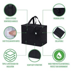 2 Pack Insulated Cooler Bags Food Delivery Collapsible Reusable Shopping