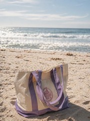 Trader Joe’s Foldable Reusable Canvas Shopping Bag Beige Purple Green
