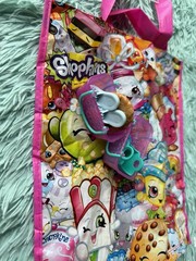 Shopkins Reusable Shopping Tote Bag Multicolor All-Over, Pink Handles 10×12