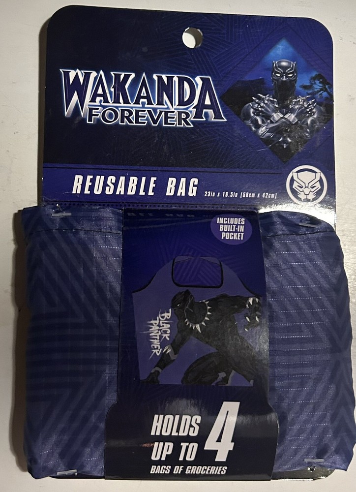 Marvel Black Panther Wakanda Forever Reusable Grocery Bag Tote