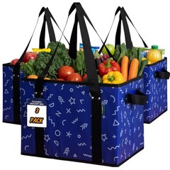 3 PCS Reusable Grocery Bags Heavy Duty Foldable Tote Shopping Box 65 Lbs
