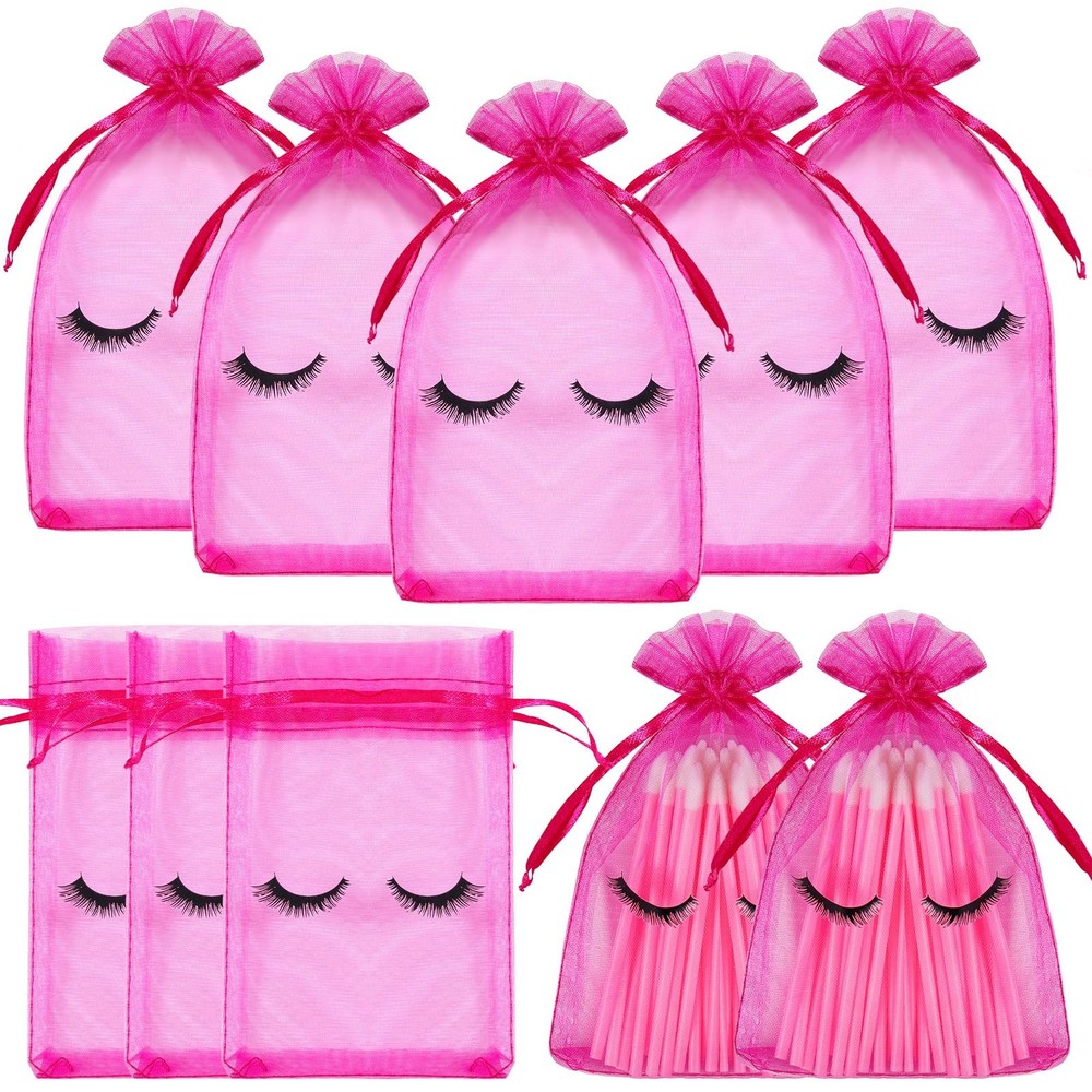 Boao 100 Pcs Eyelash Aftercare Bags 4 x 6 Inches Eye Lash Print Pink