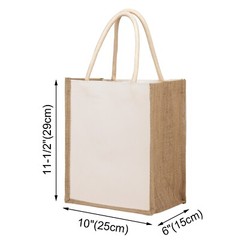 6 PCS Cotton Canvas Tote Bags with Burlap Sides, Reusable Grocery Shopping Bag