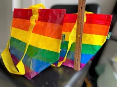 IKEA Rainbow Stripe Reusable Shopping Bags Multicolor Plastic 2 Pack 15x11x6