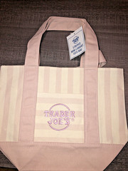Trader Joe’s Limited Edt. 2026 Mini Stripe Canvas ToteBag Pink Color Stripe