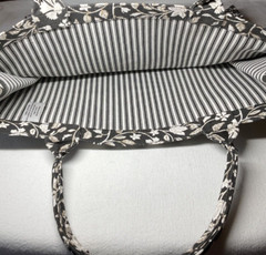 Harper Double Sided Canvas Tote Shopping Bag BLACK FLORAL STRIPE NWT