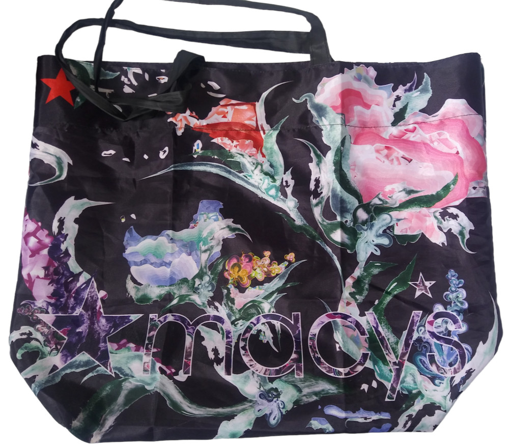 MACY”S Reusable Ocean Recycled Black Floral Beach Tote Handbag