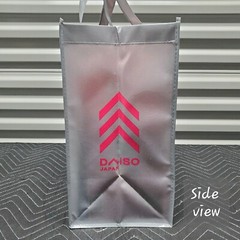 Daiso Gray Gloss & Pink Medium Grocery Shopping Tote Reusable Bag 19x15x8″ BNWT