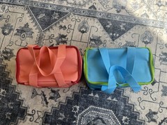 2 Trader Joe’s Mini Insulated Bag Tote Lunch Bag Blue + Peach Travel 1.5 Gallons