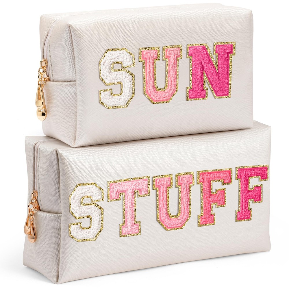 AsodSway Preppy Patch Cosmetic Bags – Summer Gifts 2P Rose Red STUFF rose red