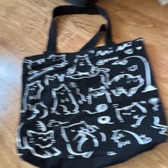 Black/White Polyester Tote Bag 12x8x8 All-Over Cat Doodle Print, Zipper