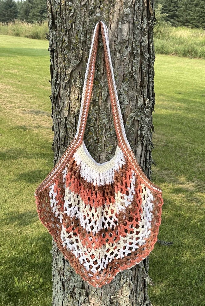 Cotton Handmade Crocheted Market Bag (brown,peach,white,tan)