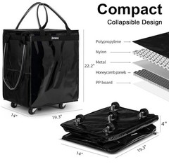 EROBSKJ Large Rolling Grocery Bag w/ 5 Wheels 76lb Capacity Foldable Black