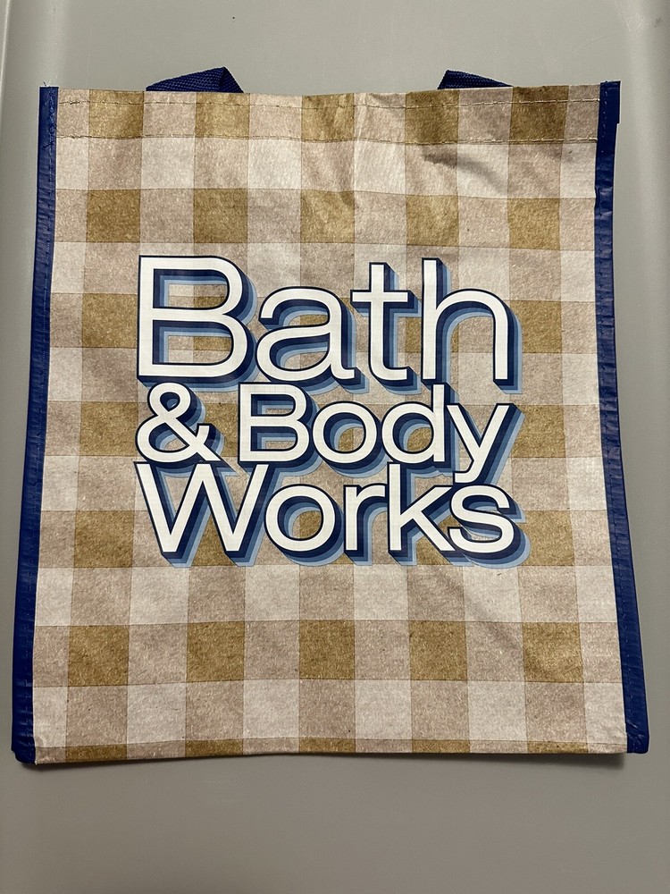 New Set 2 ~Med Bath & Body Works Gingham Blue&Brown Reusable Shopping Gift Bag