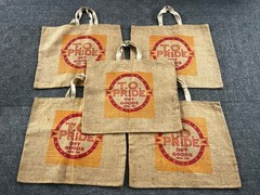 5 ‘T.O. Pride’ Dry Goods Burlap Bags Sturdy-Handled Reusable Sacks 19 X 23″