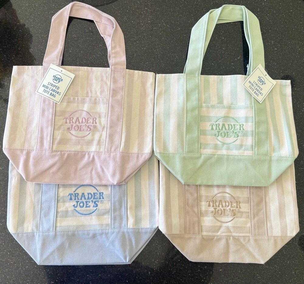 Trader Joe’s Striped Canvas Reusable Mini Tote Bags 4-Pack 13x6x10