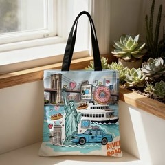 1pc Double-Sided 2D Flat Printing Shopping Tote Bag, New York City Skyline