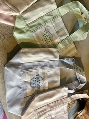 Trader Joe’s Striped Canvas Tote Reusable Shopping Bag Beige Gray