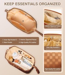 Hairao Large Makeup Bag for Women, Double Layer Travel with Brown