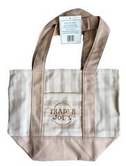 NWT Beige Ecru Stripe Trader Joe’s Mini Canvas Tote Grocery Bag Limited Edition