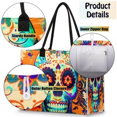 Beach Tote Bag Mexico Day Of The Dead Sugar Skull Large Travel Bag Utility To…