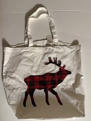 Reusable Cloth Red Black Plaid Deer Moose Beige Double Handle Tote Bag Nwt