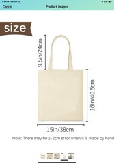 Beige Canvas Tote Bag Floral Woman Face Butterfly Print 15 x 16 in