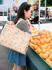 Jute Market Tote Bag, Birds Print, 12.5x17x7, Zipper Pocket, Reinforced