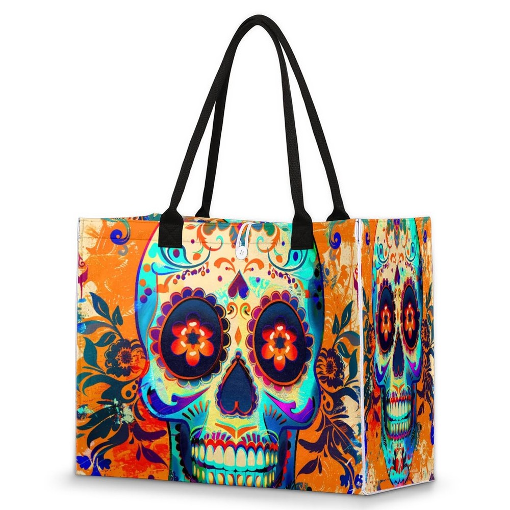 Beach Tote Bag Mexico Day Of The Dead Sugar Skull Large Travel Bag Utility To…